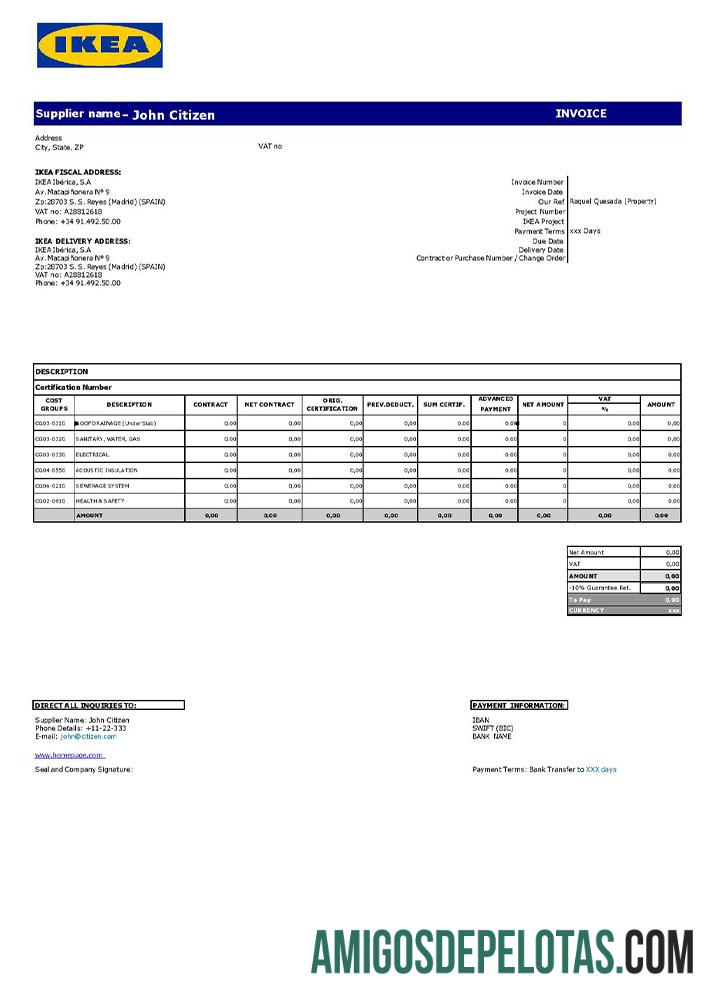 Fatura Ikea dos EUA exemplo real